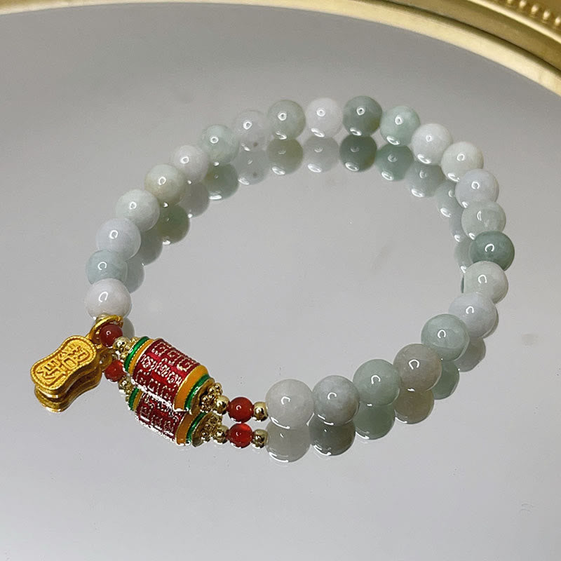 Buddha Stones Tibetan Natural Jade Fu Character Prayer Wheel Prosperity Abundance Bracelet