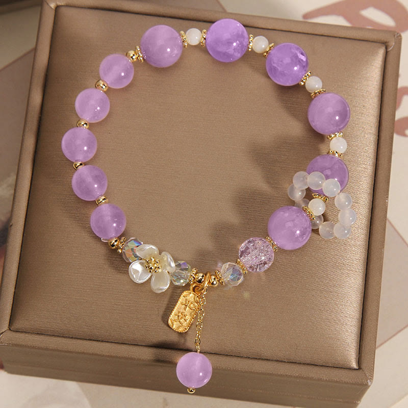 Buddha Stones Natural Blue Crystal Amethyst Chalcedony Flower Healing Bracelet