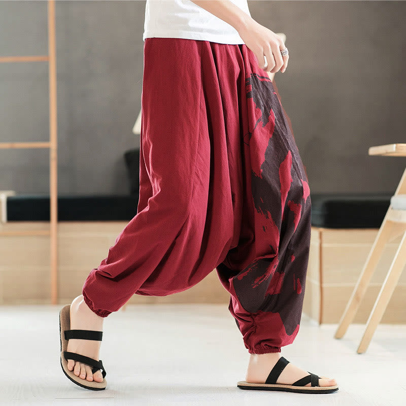 Buddha Stones Simple Summer Calligraphy Cotton Men's Harem Pants With Pockets - image 12