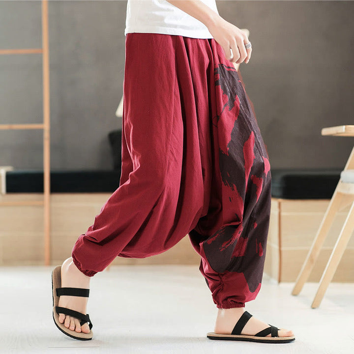 Buddha Stones Simple Summer Calligraphy Cotton Men's Harem Pants With Pockets - image 12