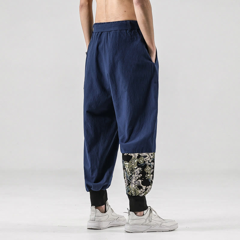 Buddha Stones Ocean Waves Lace-up Men's Harem Pants With Pockets - image 31