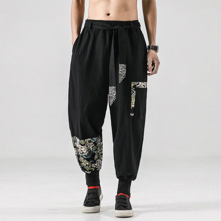 Buddha Stones Ocean Waves Lace-up Men's Harem Pants With Pockets - image 8