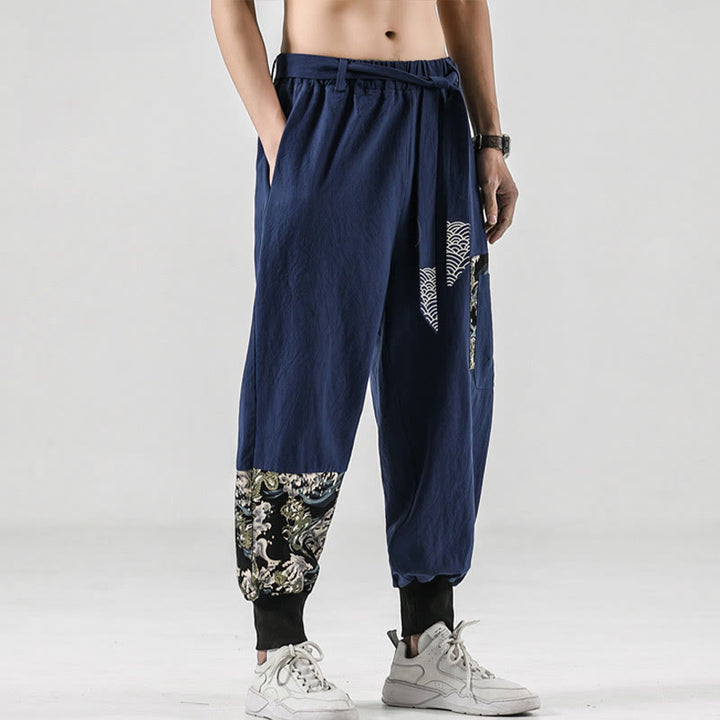 Buddha Stones Ocean Waves Lace-up Men's Harem Pants With Pockets - SteelBlue - US/UK/AU46，EU56 (5XL)  - image 29