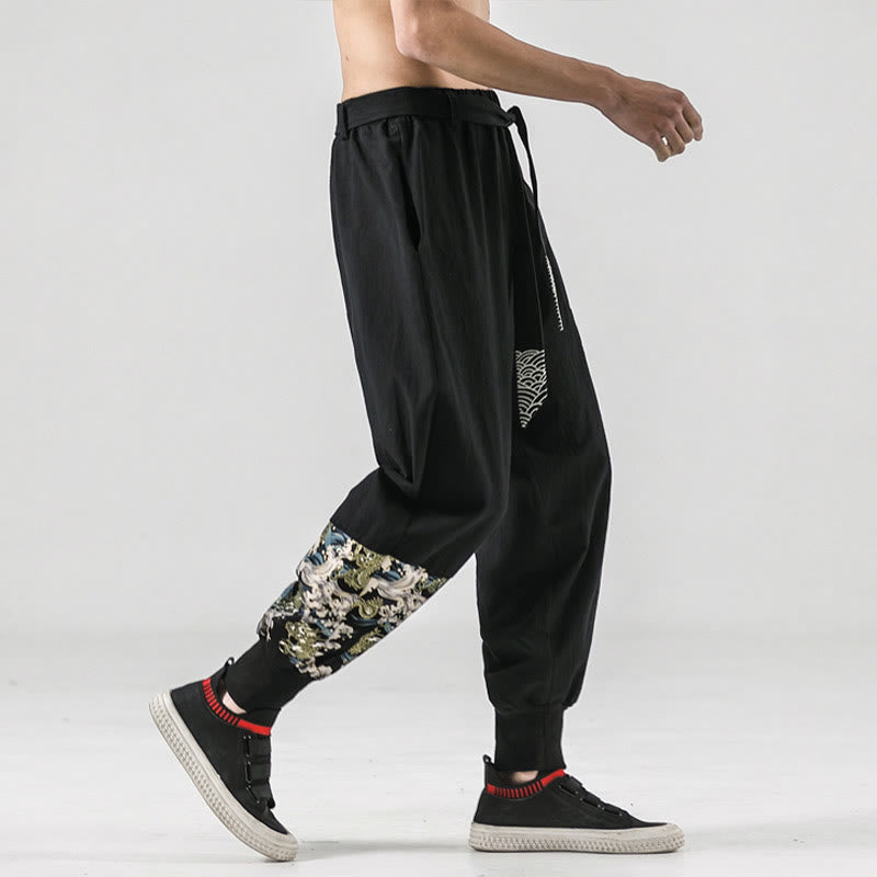 Buddha Stones Ocean Waves Lace-up Men's Harem Pants With Pockets - image 5