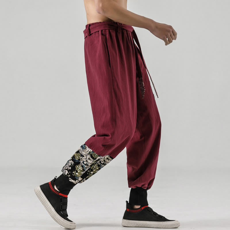 Buddha Stones Ocean Waves Lace-up Cotton Men's Harem Pants With Pockets - image 17