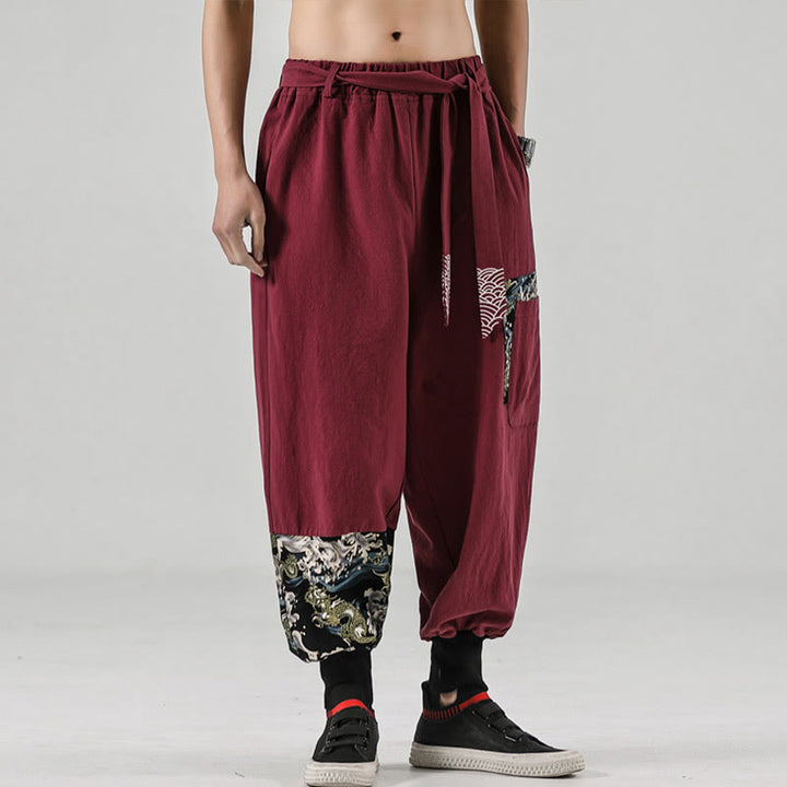 Buddha Stones Ocean Waves Lace-up Men's Harem Pants With Pockets - image 14