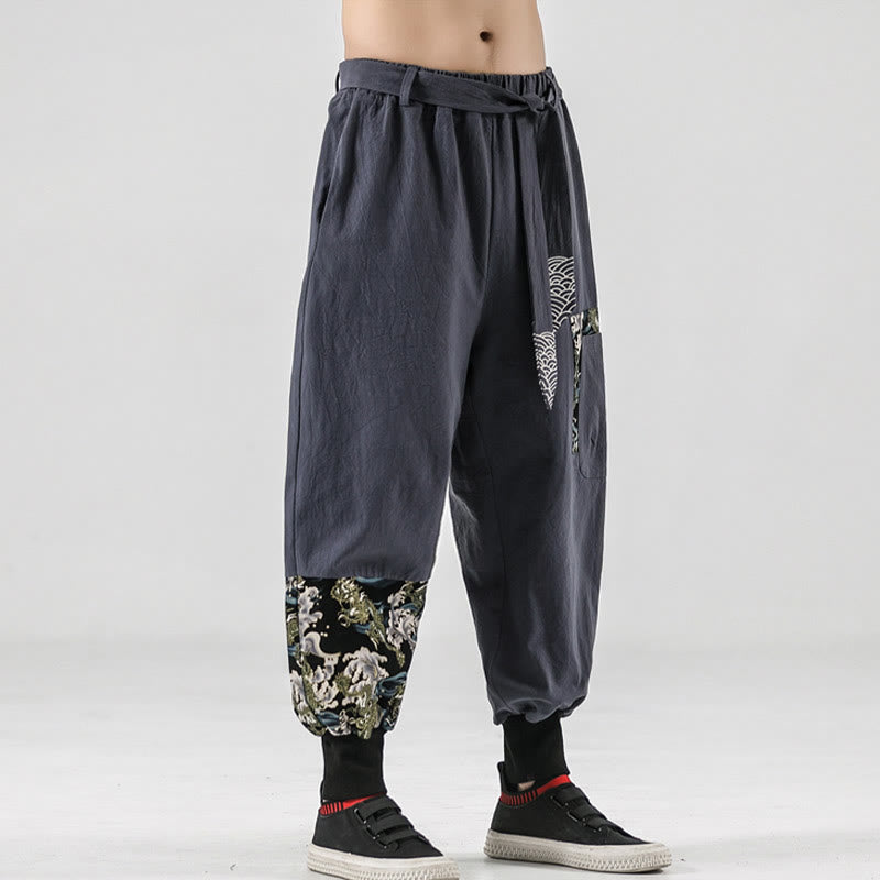 Buddha Stones Ocean Waves Lace-up Men's Harem Pants With Pockets - image 22