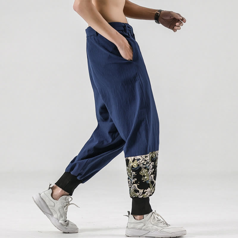 Buddha Stones Ocean Waves Lace-up Cotton Men's Harem Pants With Pockets - image 32