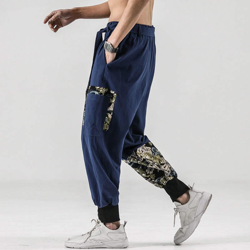 Buddha Stones Ocean Waves Lace-up Cotton Men's Harem Pants With Pockets - image 34