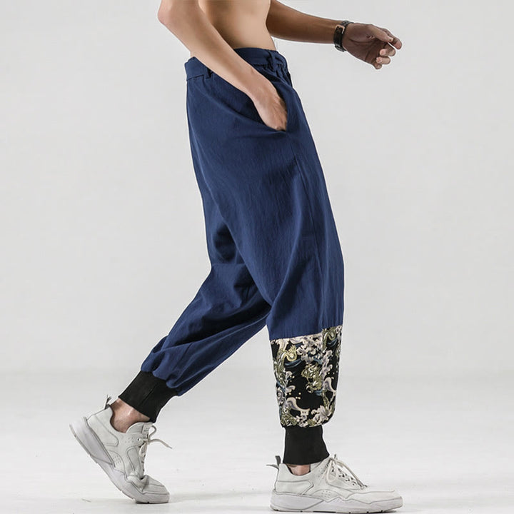 Buddha Stones Ocean Waves Lace-up Cotton Men's Harem Pants With Pockets - image 31