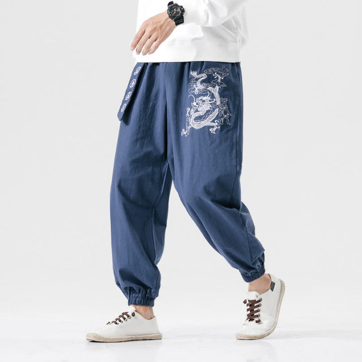 Buddha Stones Auspicious Clouds Dragon Cotton Men's Pants With Pockets - image 8