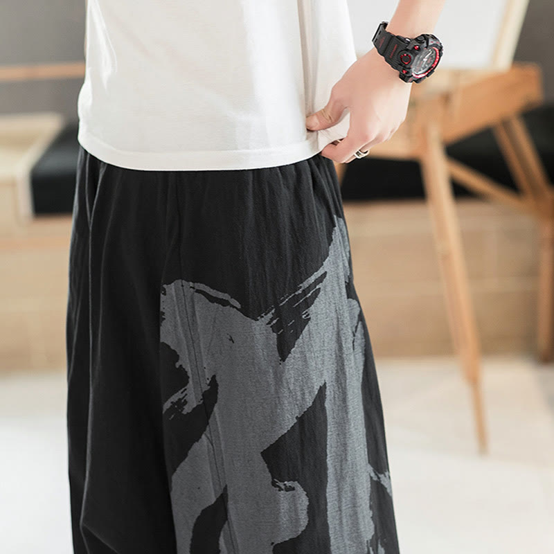 Buddha Stones Simple Summer Calligraphy Cotton Men's Harem Pants With Pockets