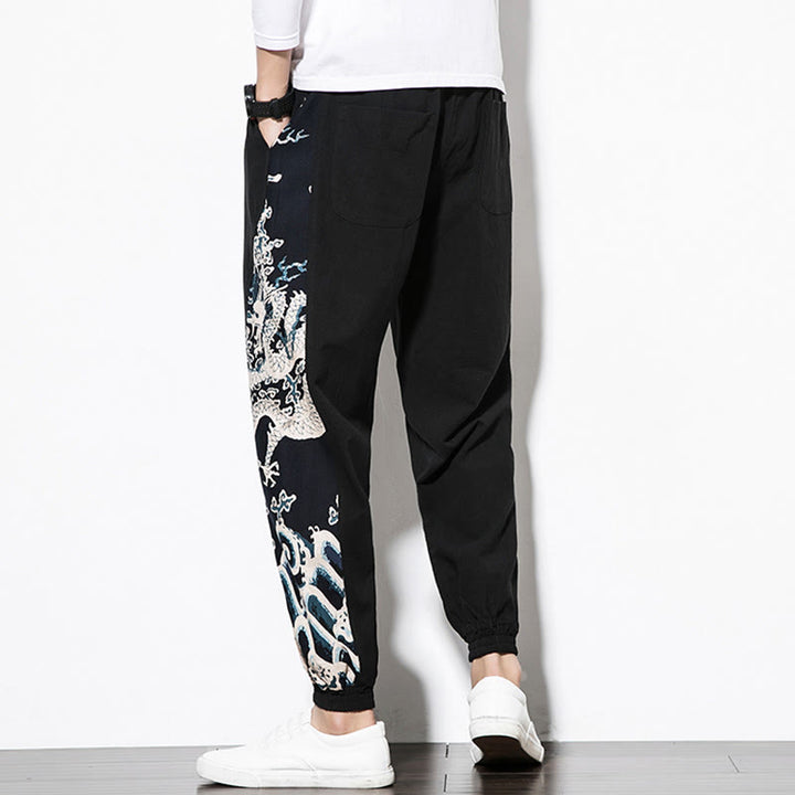 Buddha Stones Summer Dragon Waves Cotton Men's Pants With Pockets - image 11