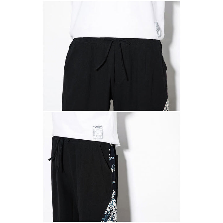 Buddha Stones Summer Dragon Waves Cotton Men's Pants With Pockets - image 17