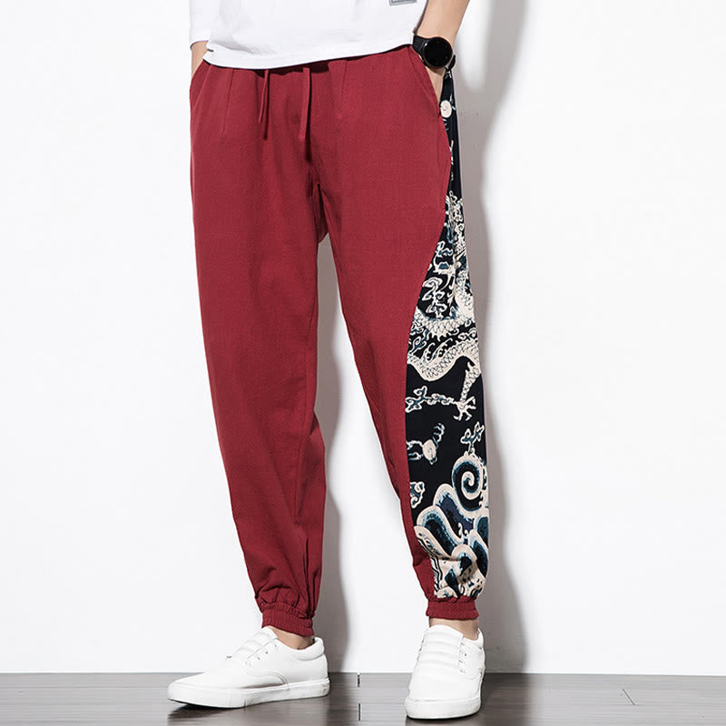 Buddha Stones Summer Dragon Waves Cotton Men's Pants With Pockets - image 20