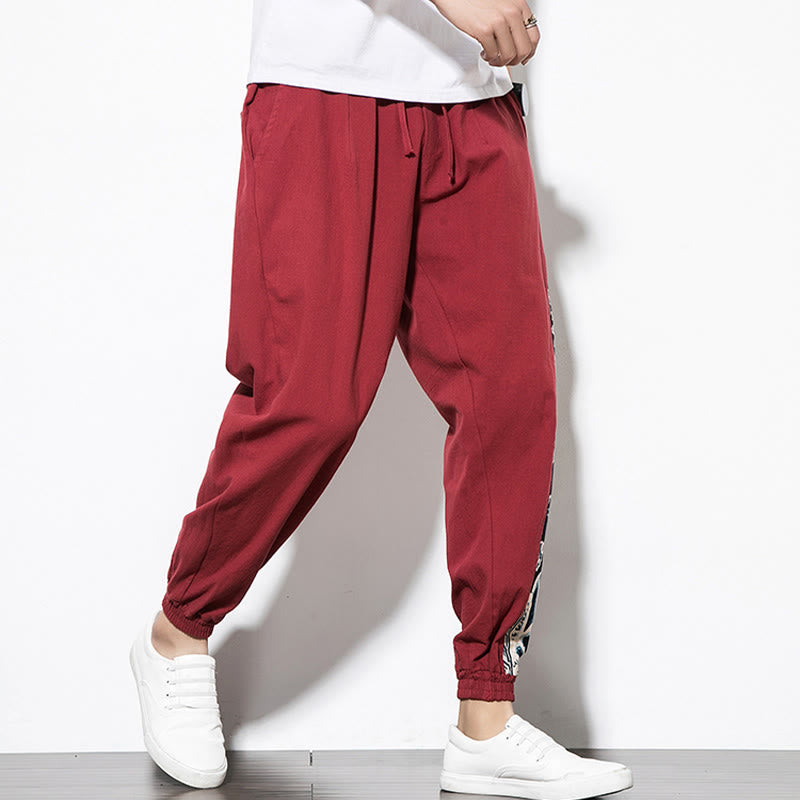 Buddha Stones Summer Dragon Waves Cotton Men's Pants With Pockets