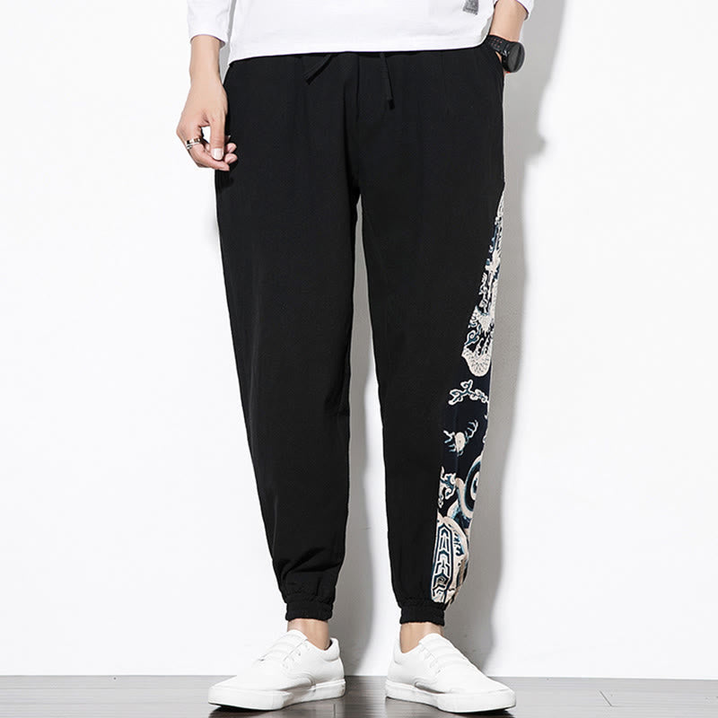 Buddha Stones Summer Dragon Waves Cotton Men's Pants With Pockets - image 9