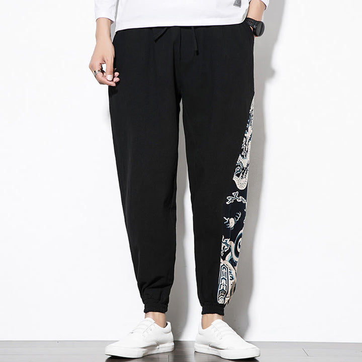 Buddha Stones Summer Dragon Waves Cotton Men's Pants With Pockets - image 9