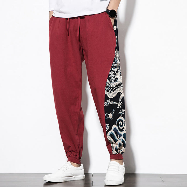 Buddha Stones Summer Dragon Waves Cotton Men's Pants With Pockets - image 20