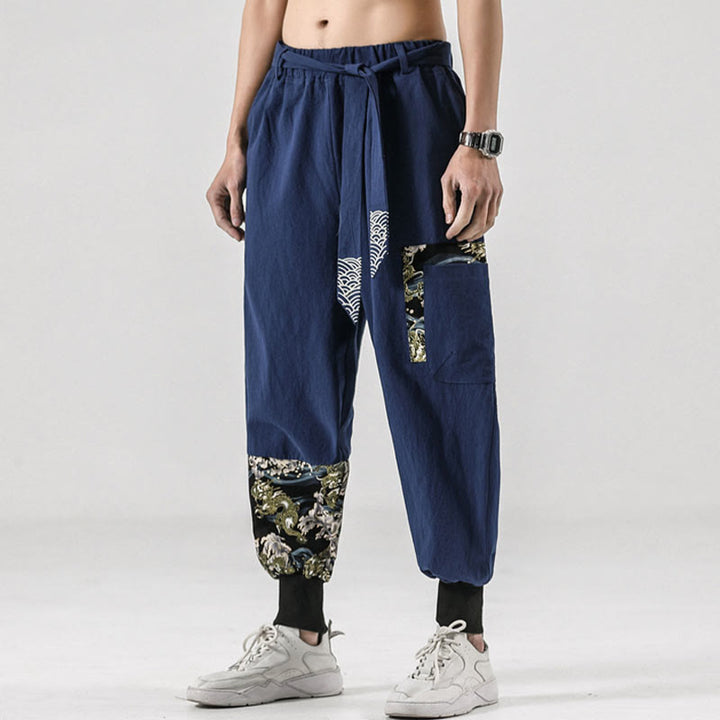 Buddha Stones Ocean Waves Lace-up Men's Harem Pants With Pockets - image 35
