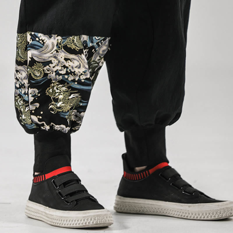 Buddha Stones Ocean Waves Lace-up Cotton Men's Harem Pants With Pockets - image 12