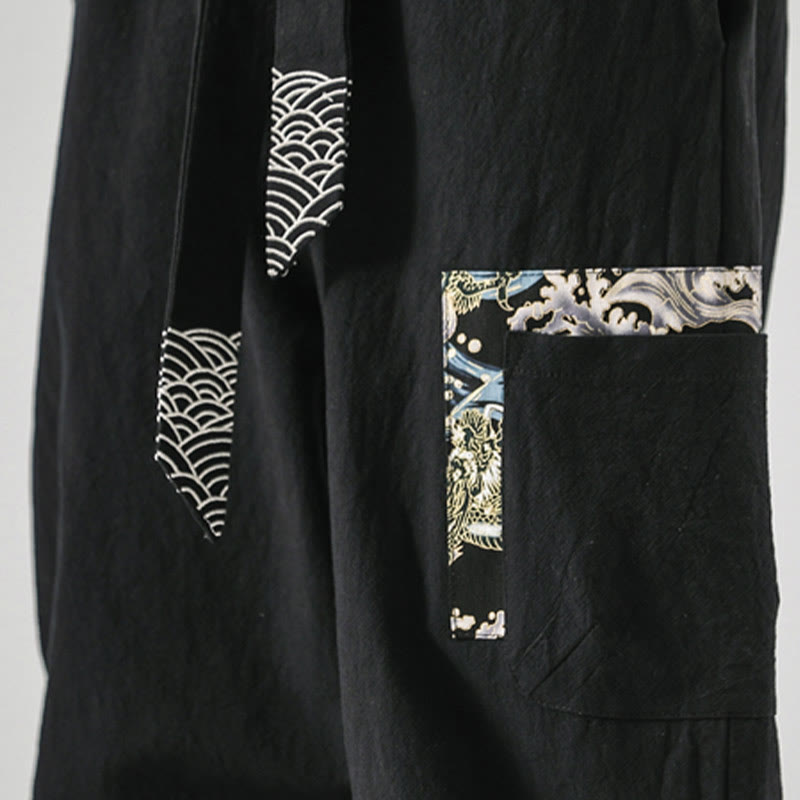 Buddha Stones Ocean Waves Lace-up Men's Harem Pants With Pockets - image 10