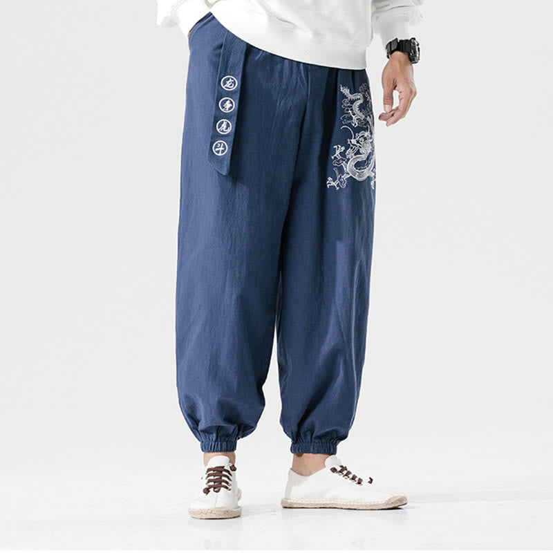 Buddha Stones Auspicious Clouds Dragon Cotton Men's Pants With Pockets - image 12