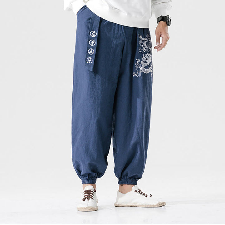 Buddha Stones Auspicious Clouds Dragon Cotton Men's Pants With Pockets - image 12