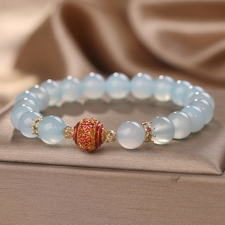 Buddha Stones Natural Aquamarine Flower Bead Healing Bracelet