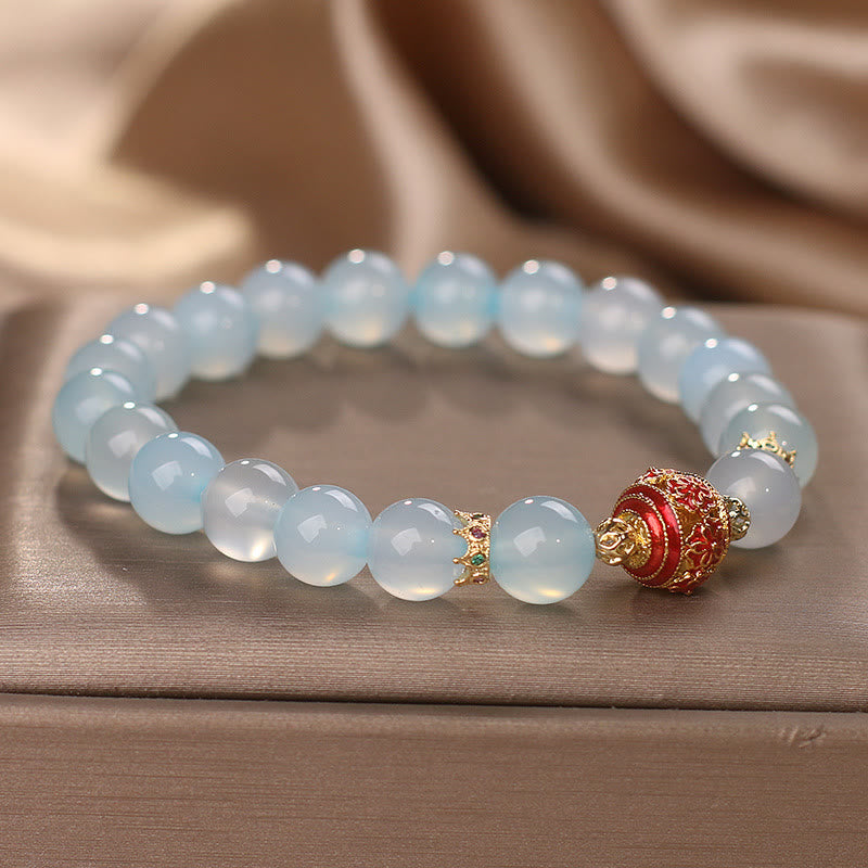 Buddha Stones Natural Aquamarine Flower Bead Healing Bracelet