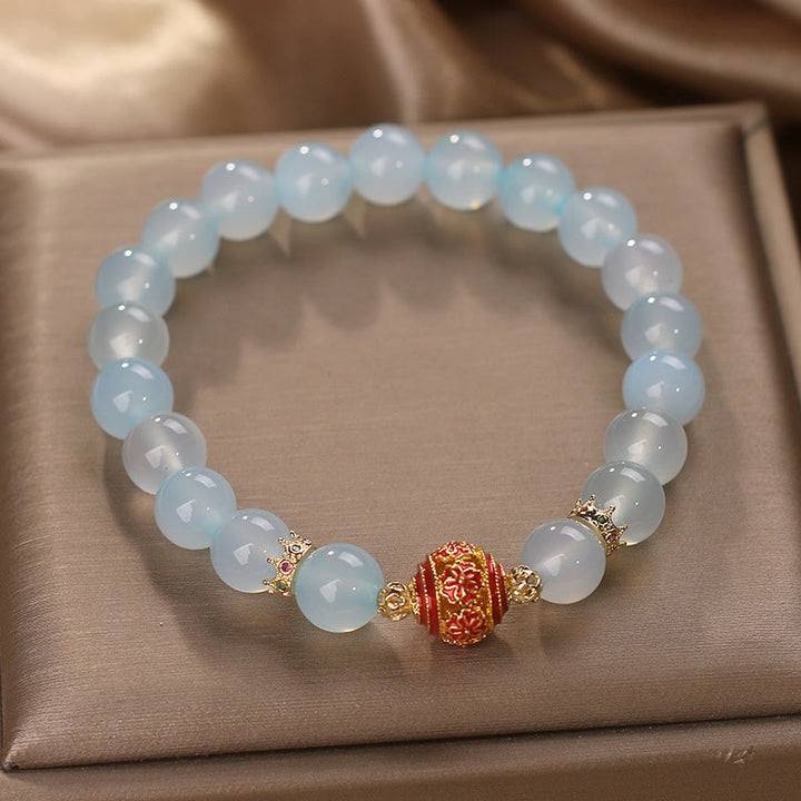 Buddha Stones Natural Aquamarine Flower Bead Healing Bracelet