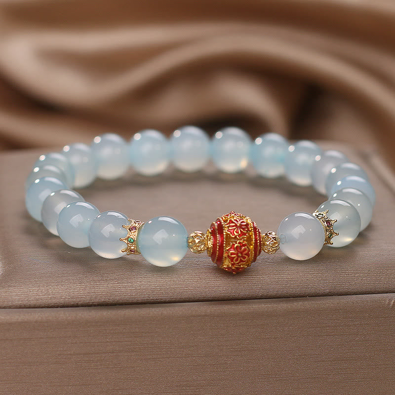 Buddha Stones Natural Aquamarine Flower Bead Healing Bracelet