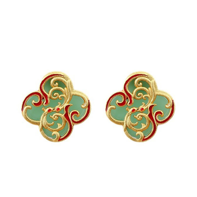 Buddha Stones 925 Sterling Silver Posts Jade Four Leaf Clover Luck Earrings