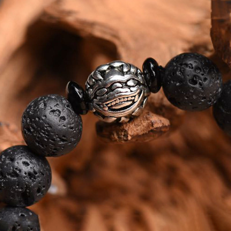 Buddha Stones Lava Rock Beads White Copper PiXiu Wealth Bracelet