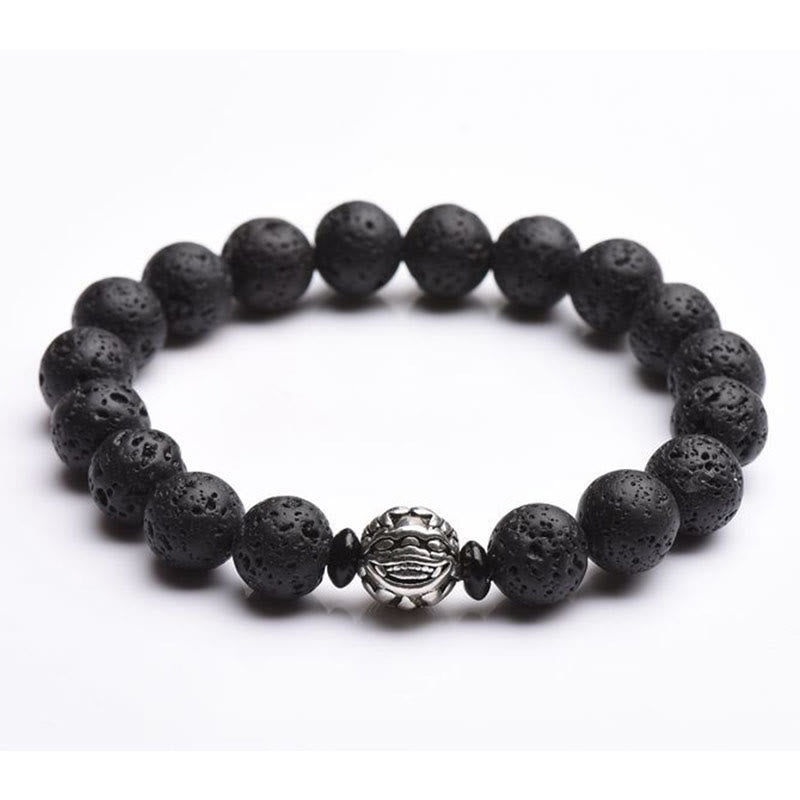 Buddha Stones Lava Rock Beads White Copper PiXiu Wealth Bracelet