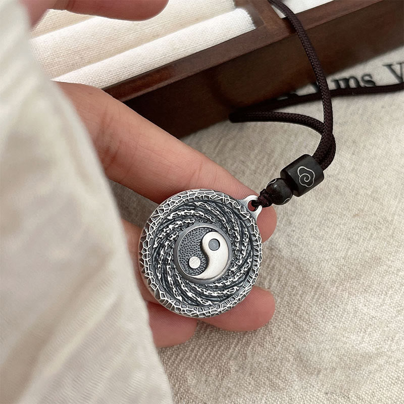 Buddha Stones 999 Sterling Silver Tai Chi Yin Yang Bagua Design Mountain Ghosts Spend Money Necklace Pendant