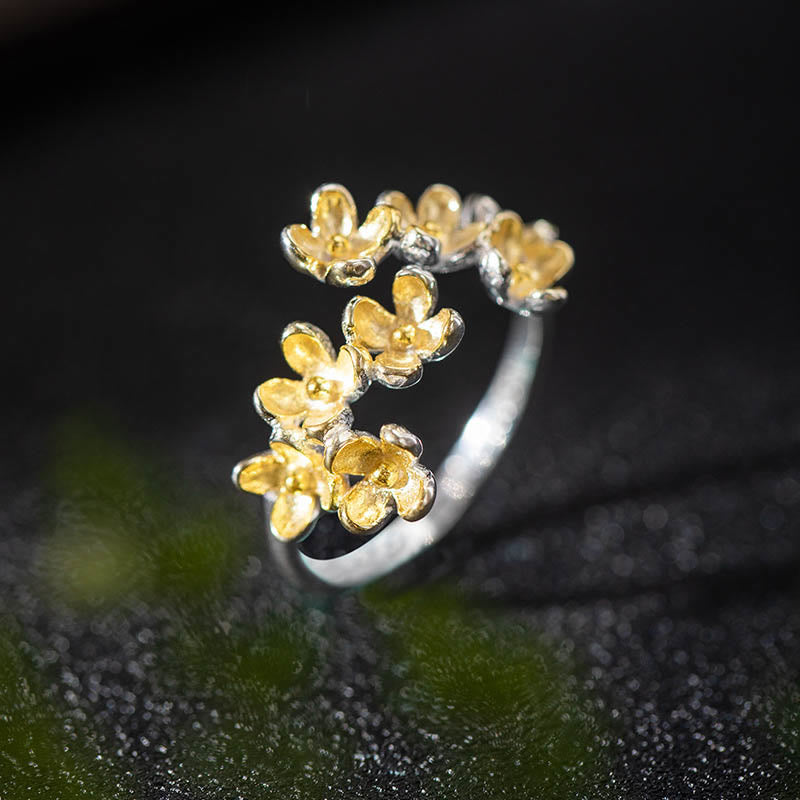 Buddha Stones 925 Sterling Silver Osmanthus Fragrans Ring - Golden - image 2