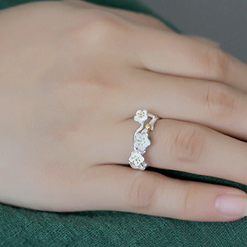 Buddha Stones 925 Sterling Silver Plum Bossom Calm Ring - image 10