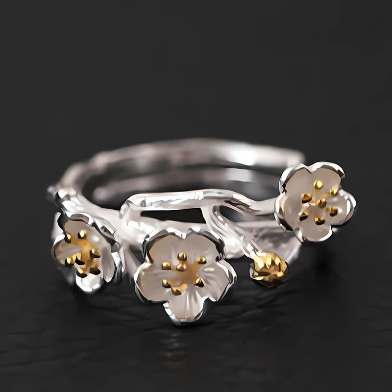 Buddha Stones 925 Sterling Silver Plum Bossom Calm Ring - image 7