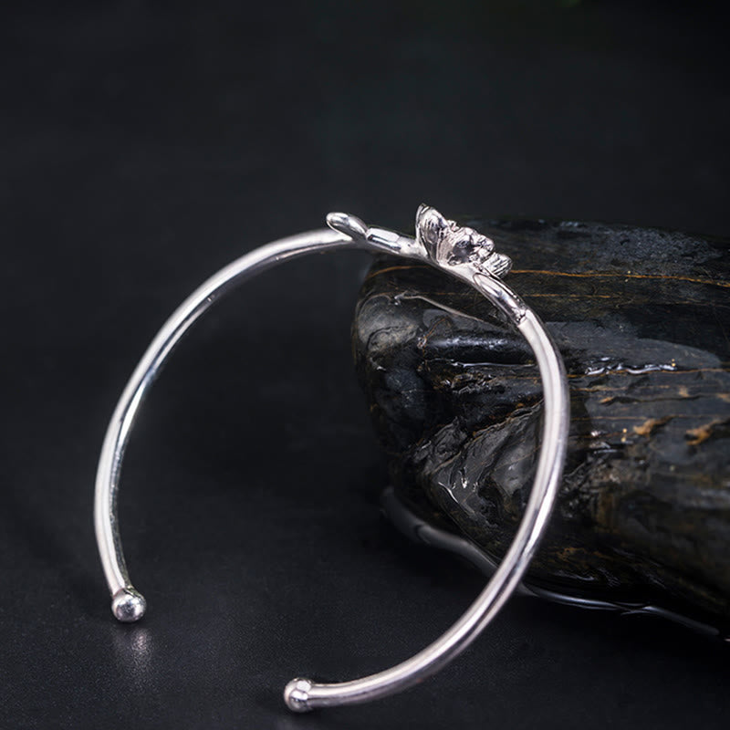 Buddha Stones 925 Sterling Silver Cherry Blossom Luck Bracelet Bangle - image 9