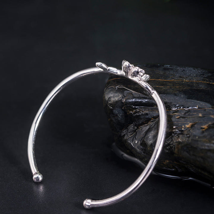 Buddha Stones 925 Sterling Silver Cherry Blossom Luck Bracelet Bangle - image 9