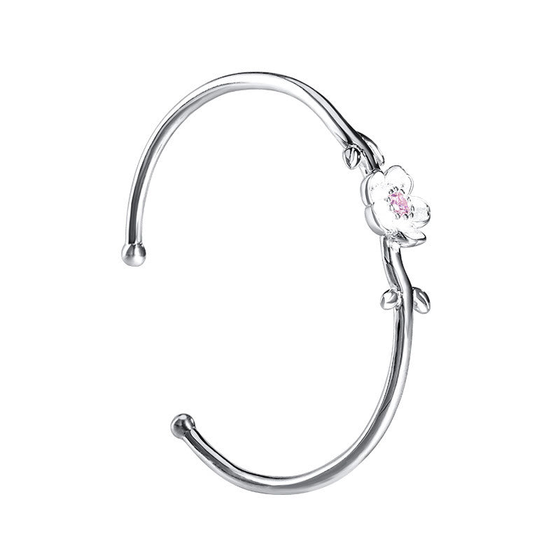 Buddha Stones 925 Sterling Silver Cherry Blossom Luck Bracelet Bangle