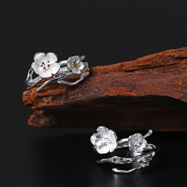 Buddha Stones 925 Sterling Silver Plum Bossom Balance Ring - image 1