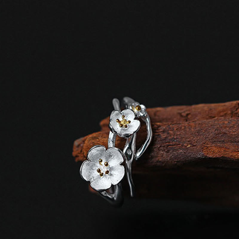 Buddha Stones 925 Sterling Silver Plum Bossom Balance Ring - image 8