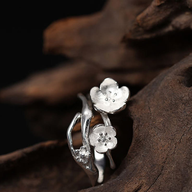 Buddha Stones 925 Sterling Silver Plum Bossom Balance Ring - image 13