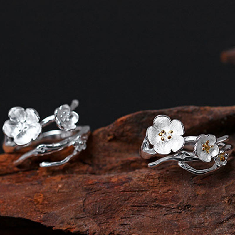 Buddha Stones 925 Sterling Silver Plum Bossom Balance Ring - image 14