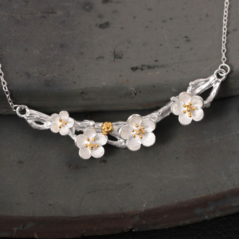 Buddha Stones 925 Sterling Silver Plum Bossom Protection Necklace Pendant - image 4
