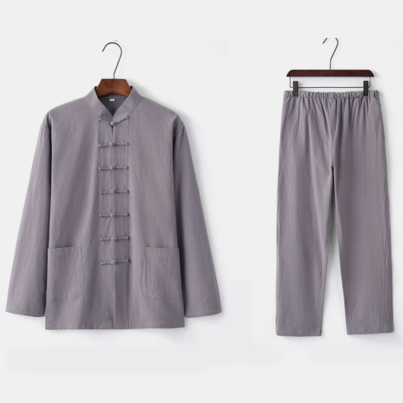 Buddha Stones Frog-Button Tang Long Sleeve Shirt Pants Men's Suit - image 18