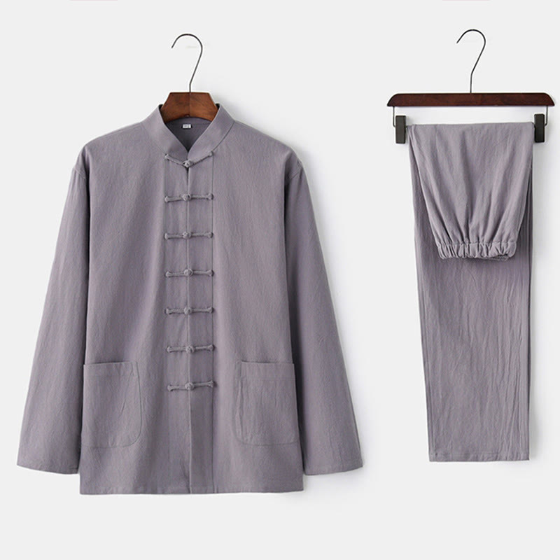 Buddha Stones Frog-Button Tang Long Sleeve Shirt Pants Men's Suit - image 19