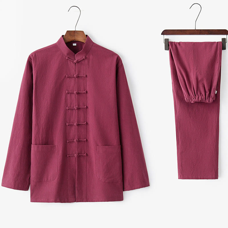 Buddha Stones Frog-Button Tang Long Sleeve Shirt Pants Men's Suit - image 28